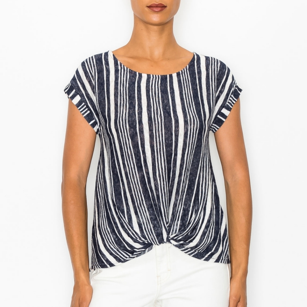 NEW W5 Concepts Anthropologie Navy White Stripe Dolman Twist Front Top Large